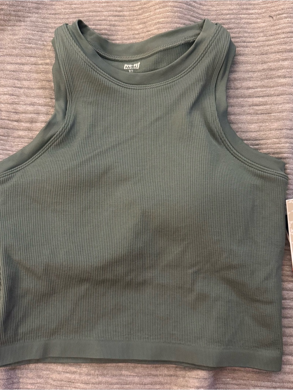 Ribbed Mock Neck Crop Tank Top - Green